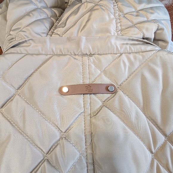 Lauren Ralph Lauren Quilted Jacket Black Label Hooded Coat Beige Classy Used L - Picture 11 of 12